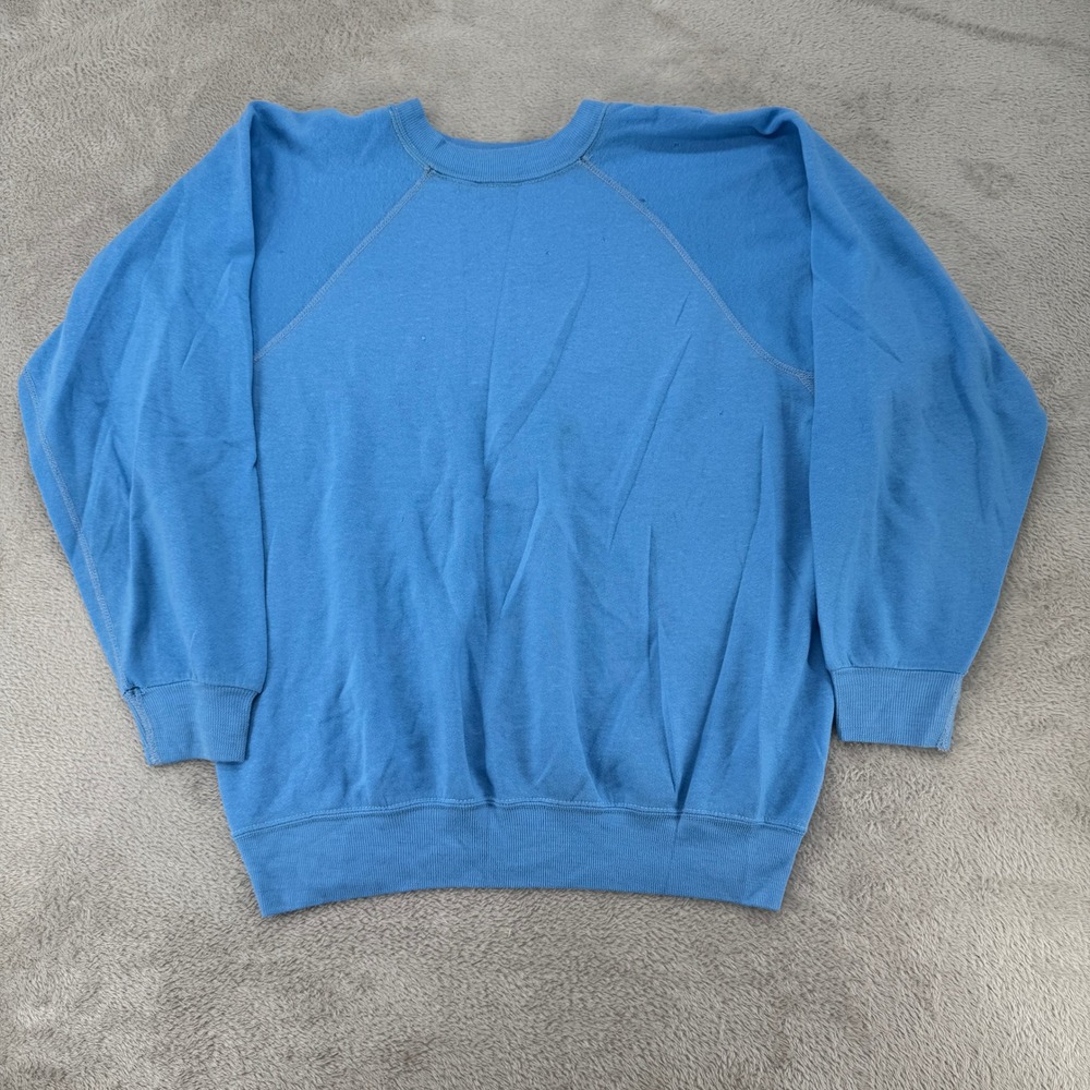 Vintage 70s Sweatshirt Mens Large Blue Preowned Flaws Fleece Pullover‎ Retro